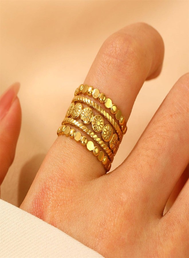 IS4U Irregular Hammer Hollow Heart Ring Chunky Statement Ring Charm Oval Ring Open Geometric Ring Stacked Sun-Textured Sunflower Sleeve Ring Water Drop Wrapped Finger Ring Minimalist Simple Knuckle Ring Fashion Jewelry for Women (Gold1) - Image 2